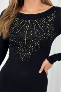 Sukienka z wiskozy ze złotym motywem z cyrkonii czarna