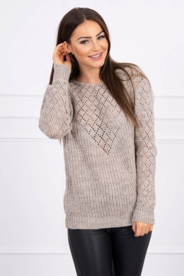 Sweter z ażurowym zdobieniem ciemny beżowy