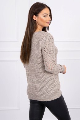 Sweter z ażurowym zdobieniem ciemny beżowy