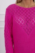 Sweter z ażurowym zdobieniem różowy neon