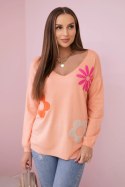 Bluzka sweterkowa z kwiatowym wzorem morelowa