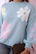 Sweter z moherem w kwiaty niebieski