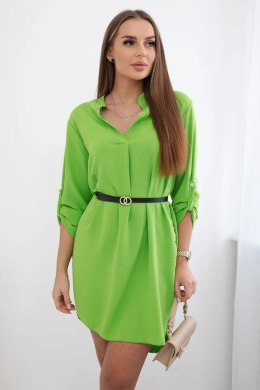 Sukienka z dłuższym tyłem i paskiem jasno zielona