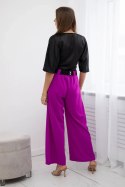 Spodnie z wiskozą z szeroką nogawką ciemno fioletowe