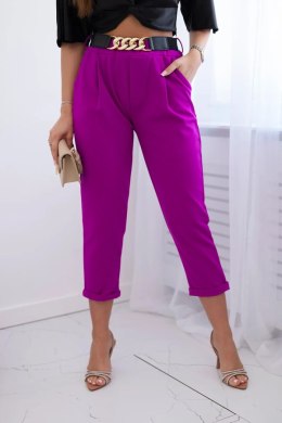 Spodnie z wiskozą z ozdobnym paskiem ciemno fioletowe