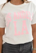 Bluzka bawełniana z nadrukiem LA biały + różowy