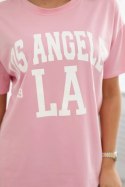 Bluzka bawełniana z nadrukiem LA różowa