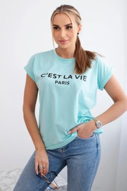 Bluzka bawełniana C'est La Vie Paris jasno miętowa