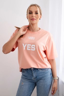 Bluzka bawełniana z nadrukiem Yes/No morelowa