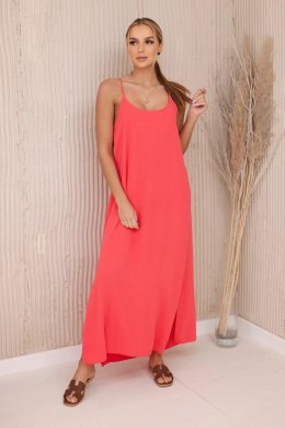 Sukienka długa na ramiączka różowy neon