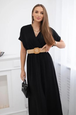 Sukienka długa z ozdobnym paskiem czarna