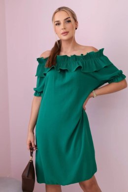 Sukienka hiszpanka z ozdobną falbanką zielona