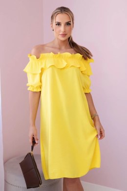 Sukienka hiszpanka z ozdobną falbanką żółta