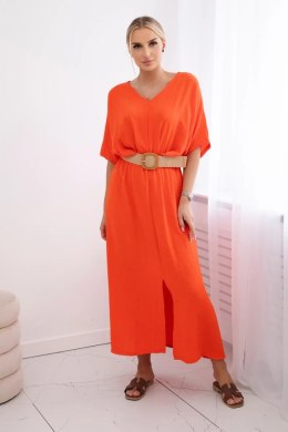 Sukienka z paskiem rozkloszowana pomarańczowa