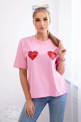 Bluzka bawełniana z nadrukiem serc jasno różowa