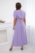 Sukienka długa z ozdobnym paskiem jasno fioletowa