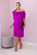 Sukienka hiszpanka z ozdobną falbanką ciemno fioletowa