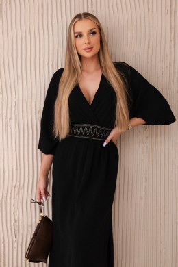 Sukienka muślinowa z haftem w talii czarna