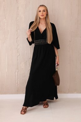 Sukienka muślinowa z haftem w talii czarna