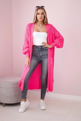 Sweter długi kardigan różowy neon
